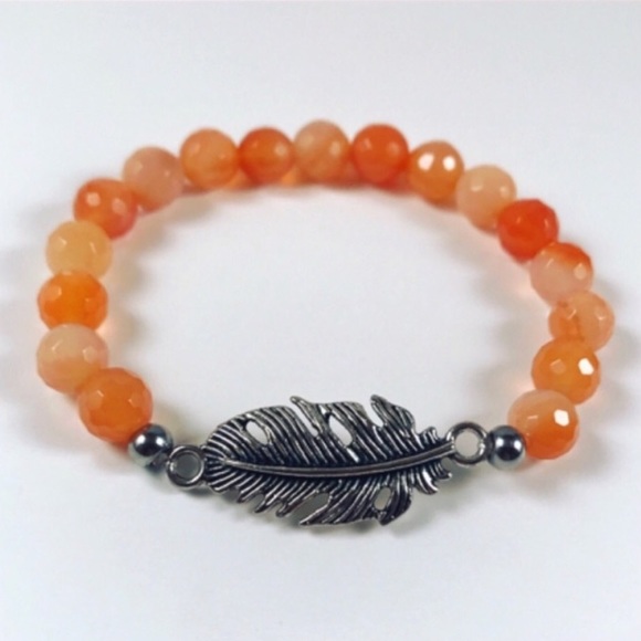 Genuine orange tangerine agate & leaf bracelet - Picture 8 of 9